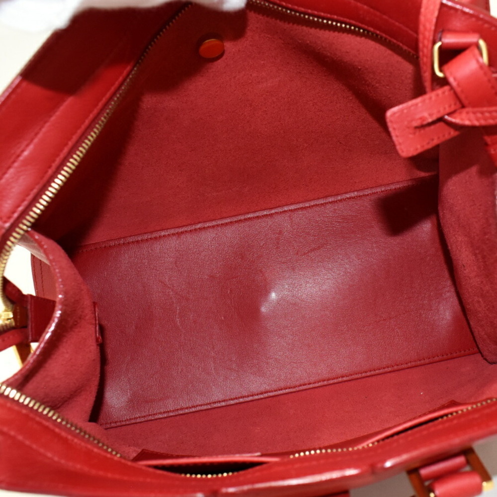 Saint Laurent Cabas Y Line Handbag Shoulder Bag Red Leather PARIS - Picture 8 of 9